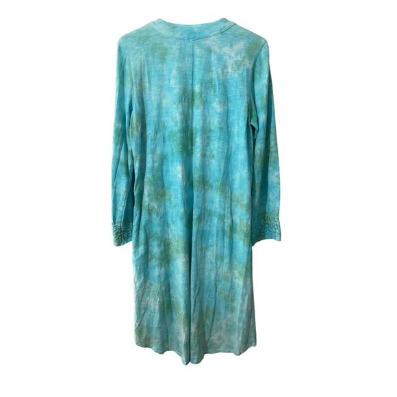 LOGO Lavish by Lori Goldstein Medium Hand Tie Dyed Duster w/ Crochet Lace Blue - Picture 7 of 7
